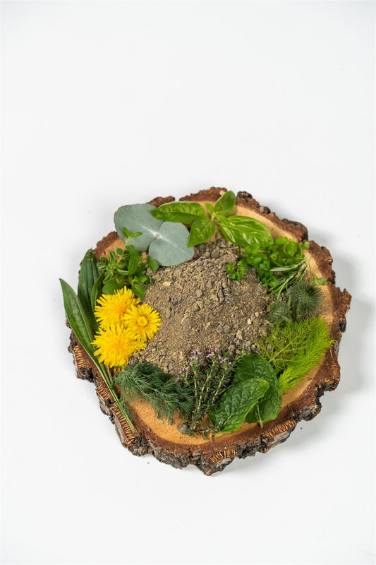 Bio chi schaal met bloemen en kruiden